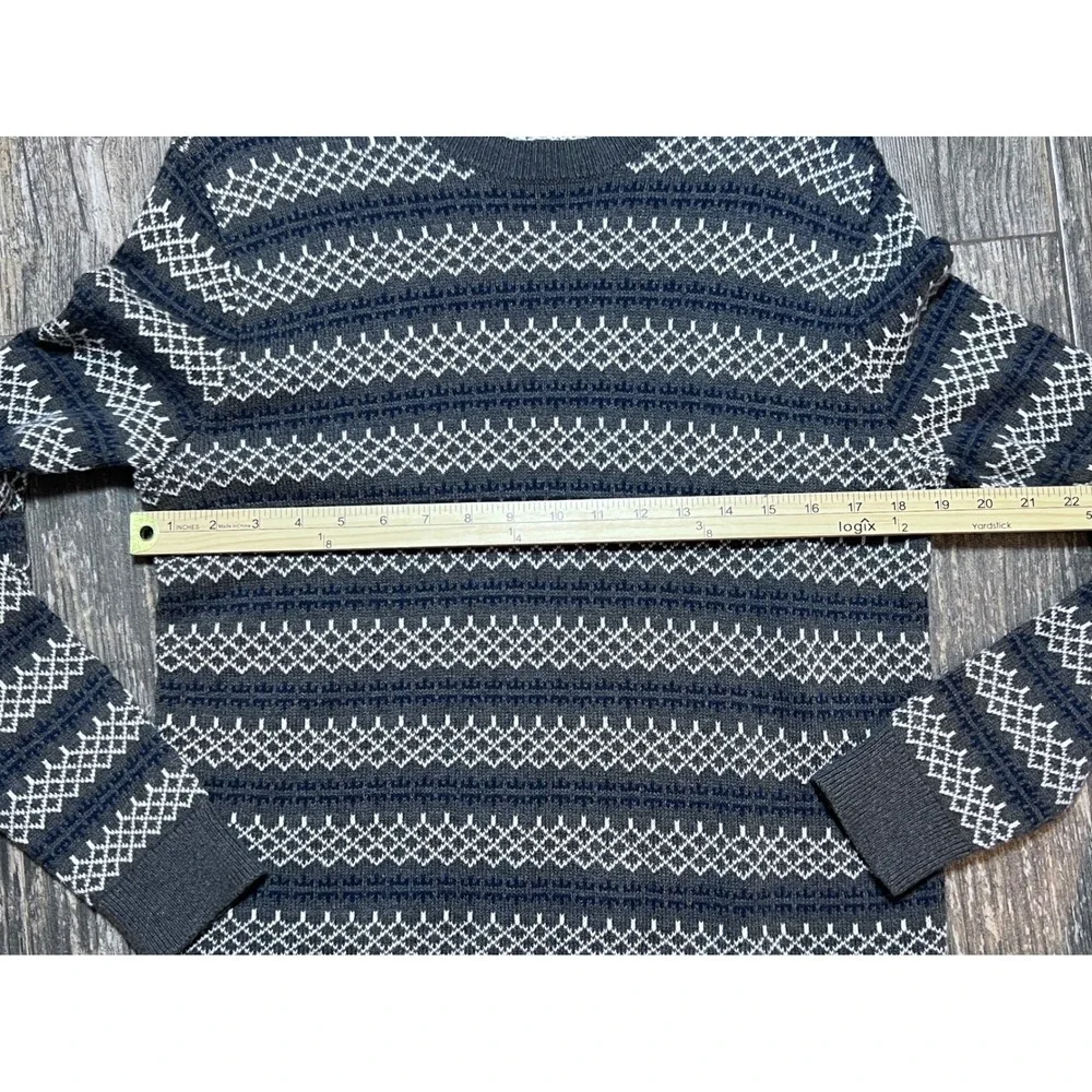Banana Republic Mens Med‎ Crew Neck Fair Isle Knit Sweater Grey White Wool Blend